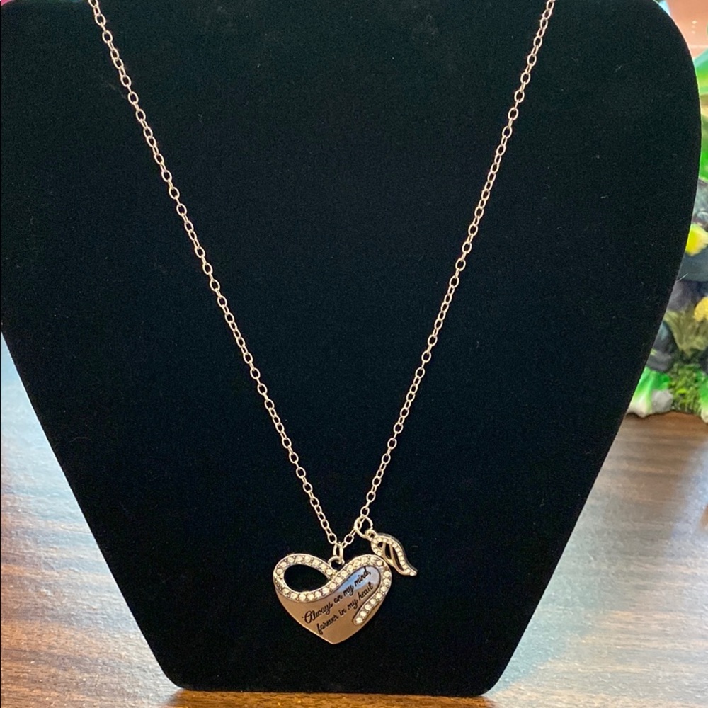 Silver Heart Infinity Necklace with Angel Wing.